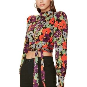 AFRM NWT Cameron Front Tie Crop Top In Red Bouquet Contemporary size S